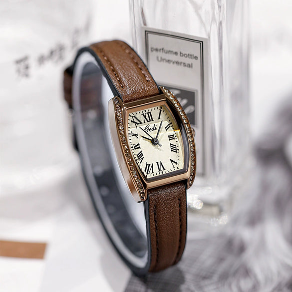 Women's Vintage Classic Barrelshaped Quartz Watch Alloy Case Mineral Reinforced Glass Mirror Stainless Steel Buckle