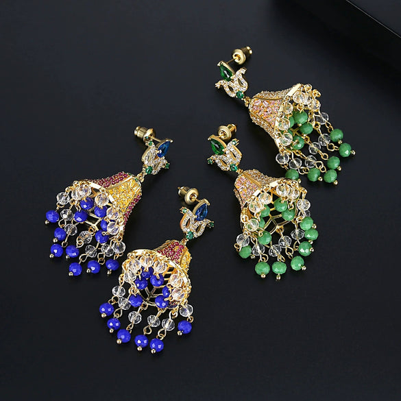 Women's Vintage Copper Crystal And Zircon Bell Drop Earrings With Geometric Tassel Design And Electroplated Finish