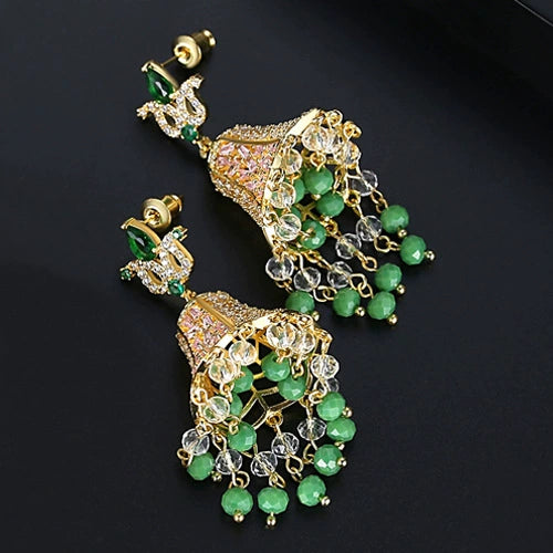 Women's Vintage Copper Crystal And Zircon Bell Drop Earrings With Geometric Tassel Design And Electroplated Finish