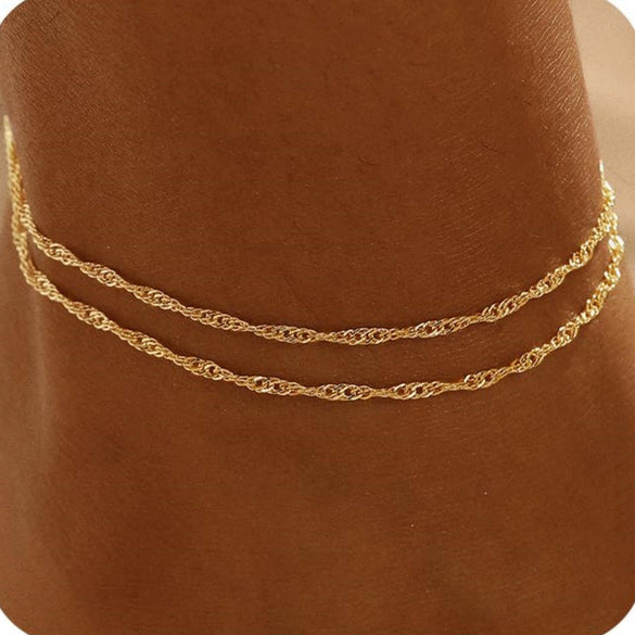 Women's Vintage Copper Multi Layer Pearl Anklet Geometric Stackable Gold Tone Foot Jewelry Casual Fashion Accessory