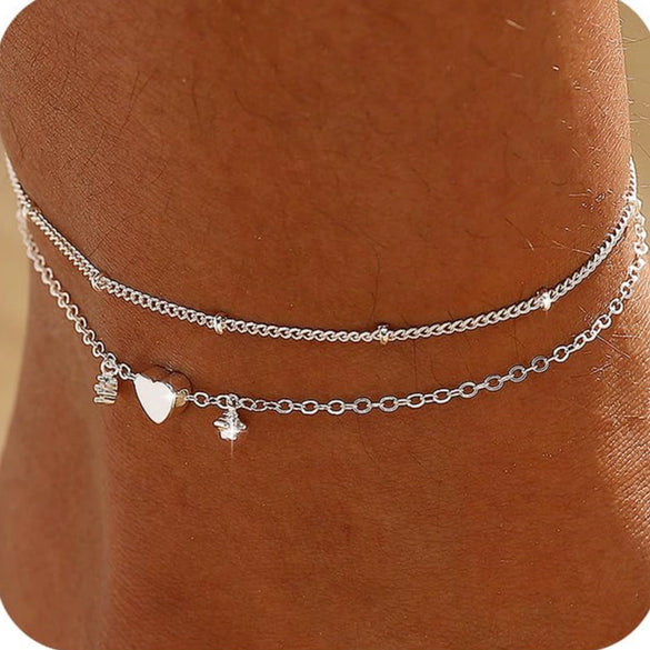 Women's Vintage Copper Multi Layer Pearl Anklet Geometric Stackable Gold Tone Foot Jewelry Casual Fashion Accessory