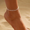 Women's Vintage Copper Multi Layer Pearl Anklet Geometric Stackable Gold Tone Foot Jewelry Casual Fashion Accessory