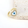 Women's Vintage Copper Open Ring With Heart Shaped Geometric Shell Eye And Zircon Electroplated Design