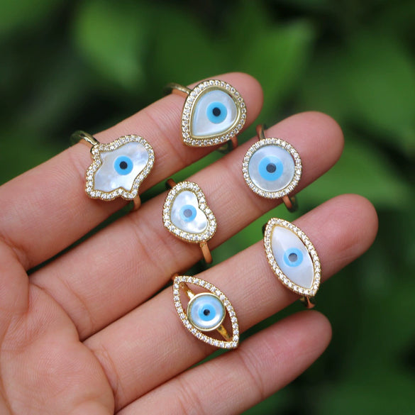Women's Vintage Copper Open Ring With Heart Shaped Geometric Shell Eye And Zircon Electroplated Design