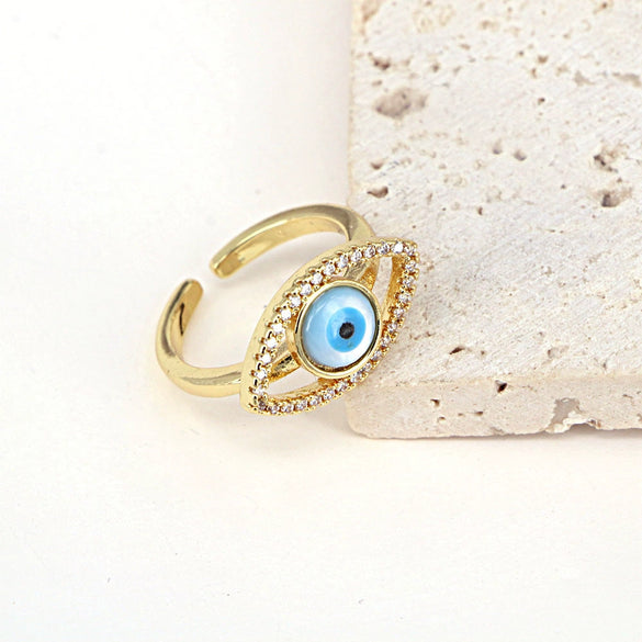 Women's Vintage Copper Open Ring With Heart Shaped Geometric Shell Eye And Zircon Electroplated Design