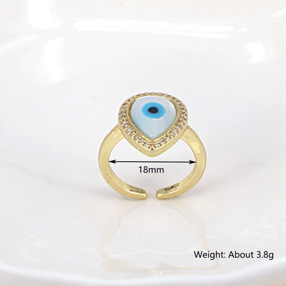 Women's Vintage Copper Open Ring With Heart Shaped Geometric Shell Eye And Zircon Electroplated Design