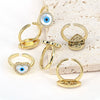 Women's Vintage Copper Open Ring With Heart Shaped Geometric Shell Eye And Zircon Electroplated Design
