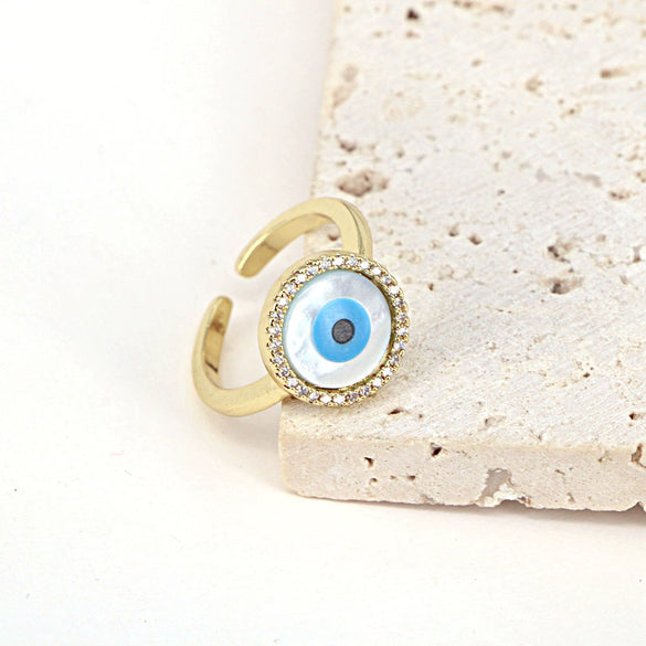 Women's Vintage Copper Open Ring With Heart Shaped Geometric Shell Eye And Zircon Electroplated Design