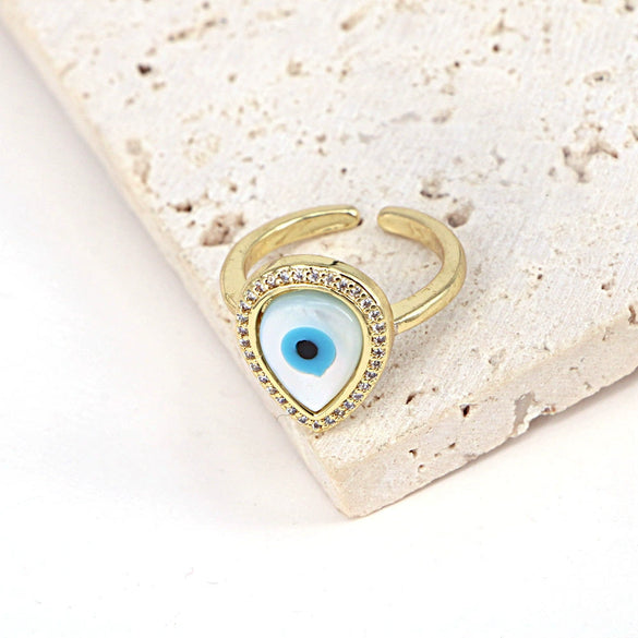Women's Vintage Copper Open Ring With Heart Shaped Geometric Shell Eye And Zircon Electroplated Design