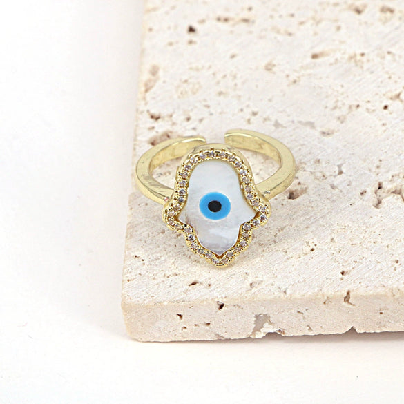 Women's Vintage Copper Open Ring With Heart Shaped Geometric Shell Eye And Zircon Electroplated Design