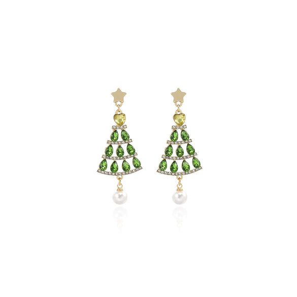 Women's Vintage Elegant Alloy Electroplating Star Geometric Christmas Earrings With Diamond And Pearl
