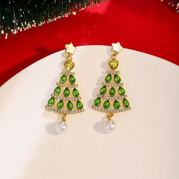 Women's Vintage Elegant Alloy Electroplating Star Geometric Christmas Earrings With Diamond And Pearl