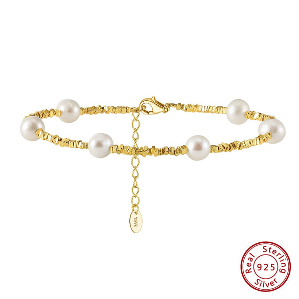 Women's Vintage Elegant Light Luxury Niche Simple Versatile Geometric Silver Pearl Bracelet S925 Silver Jewelry