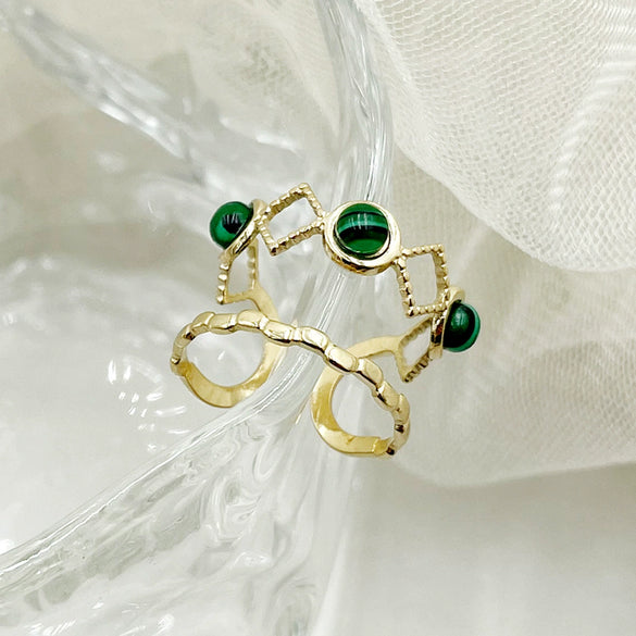 Women's Vintage Emerald Turquoise Stainless Steel Open Ring With Electroplating
