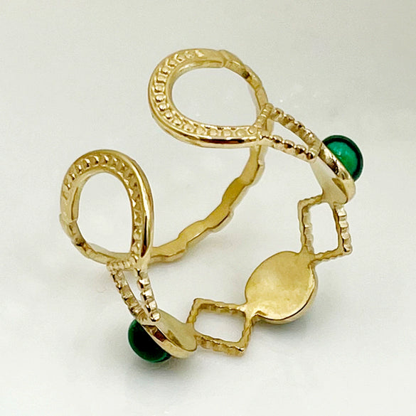 Women's Vintage Emerald Turquoise Stainless Steel Open Ring With Electroplating