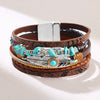 Women's Vintage Feather Geometric Multilayer Leather Bracelet Set With Precious Stones