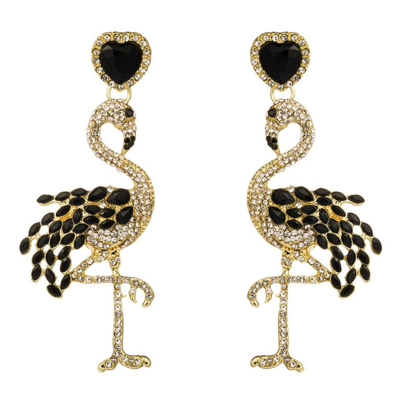 Women's Vintage Flamingo Earrings Creative Exaggerated Alloy Dangle Earrings With Rhinestone Inlay
