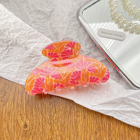 Women's Vintage Floral Acrylic Handmade Hair Grab Clip Hair Accessories