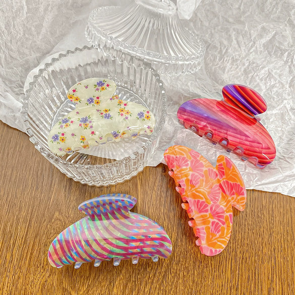 Women's Vintage Floral Acrylic Handmade Hair Grab Clip Hair Accessories