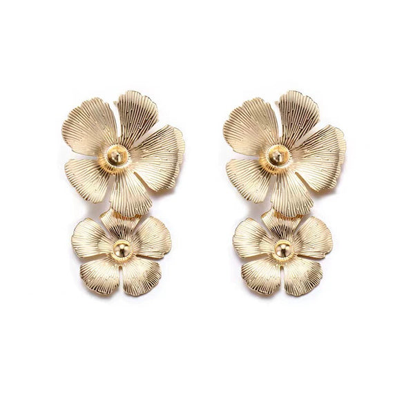 Women's Vintage Flower Statement Earrings With Large Petal Design Long Tassel Drops And Electroplated Iron Metal Finish
