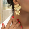 Women's Vintage Flower Statement Earrings With Large Petal Design Long Tassel Drops And Electroplated Iron Metal Finish