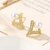 Women's Vintage Flower Zircon Earrings With Pearl Accent Electroplated Metal Exquisite Fashion Jewelry