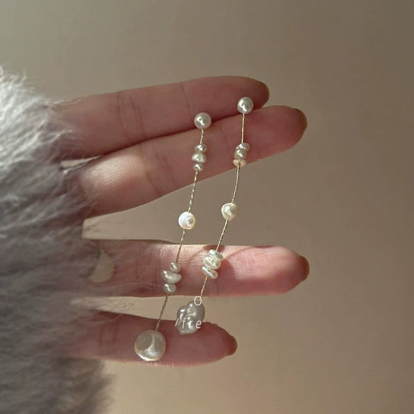 Women's Vintage Freshwater Pearl Drop Shape Tassel Earrings With Electroplating Design