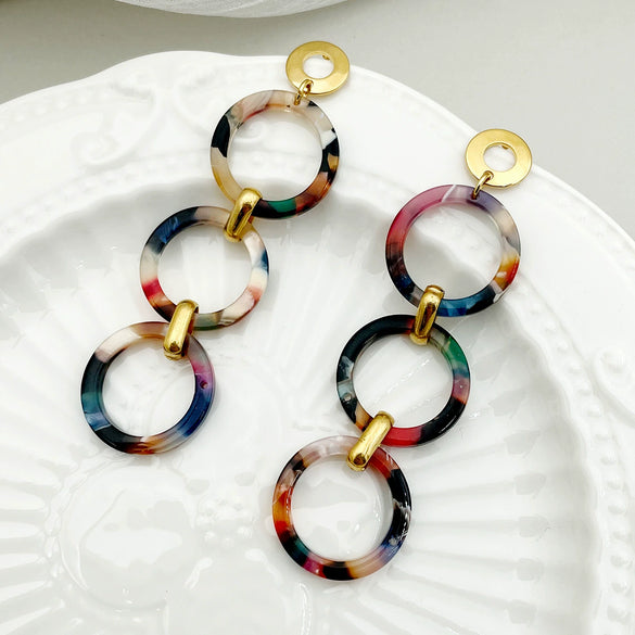 Women's Vintage Geometric Acrylic Hollow Water Drop Electroplated Earrings