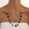 Women's Vintage Geometric Alloy Mesh Chain Necklace With Tassel And Tie Dye Resin Pendant Plated Niche Style Design