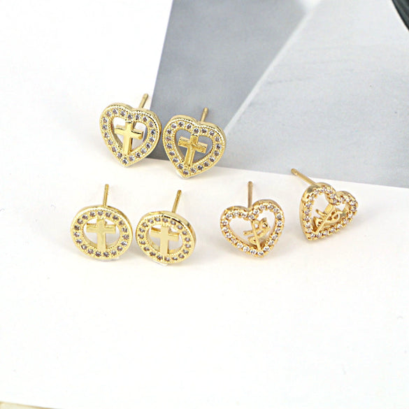 Women's Vintage Geometric Copper Earrings With Micro Pave Zircon Inlay Fashion Retro Statement Jewelry