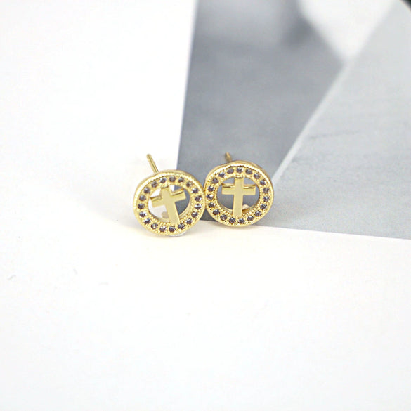 Women's Vintage Geometric Copper Earrings With Micro Pave Zircon Inlay Fashion Retro Statement Jewelry