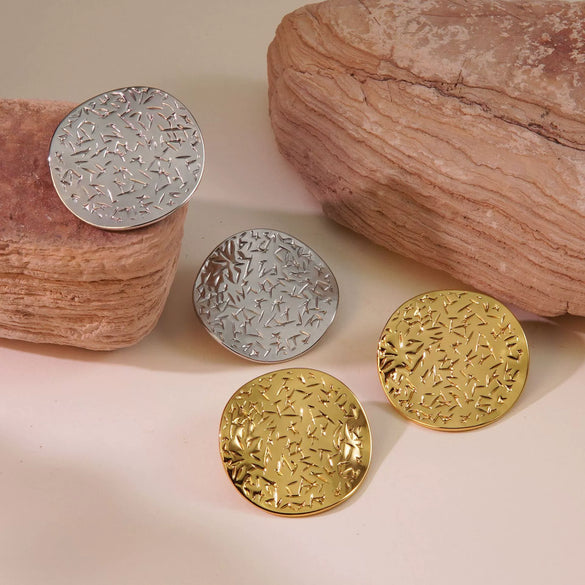 Women's Vintage Geometric Stainless Steel Stamped Round Pleated Earrings