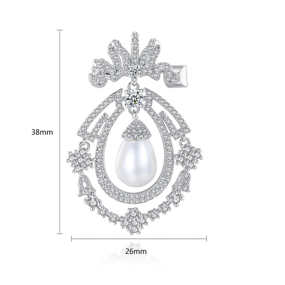 Women's Vintage Geometric Water Drop Pearl Brooch With Zircon Inlay Electroplated Copper Pin For Clothing Accessories