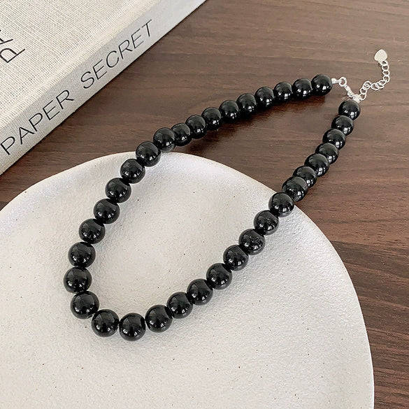 Women's Vintage Glass Glaze Geometric Pearl Chain Necklace With Electroplating