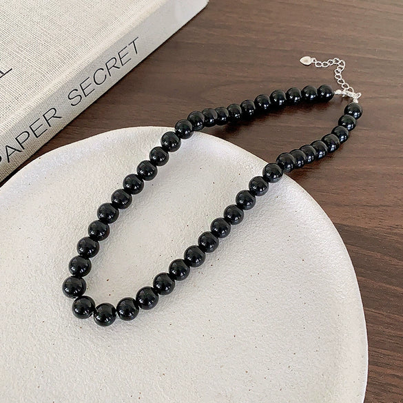 Women's Vintage Glass Glaze Geometric Pearl Chain Necklace With Electroplating