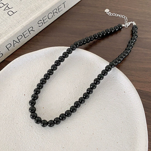 Women's Vintage Glass Glaze Geometric Pearl Chain Necklace With Electroplating