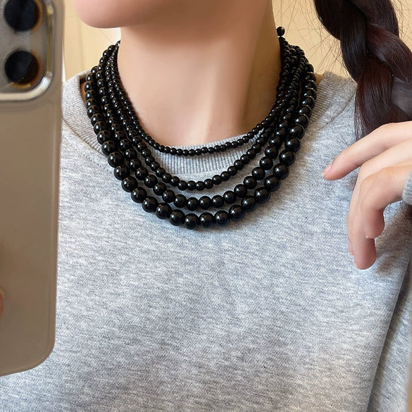 Women's Vintage Glass Glaze Geometric Pearl Chain Necklace With Electroplating