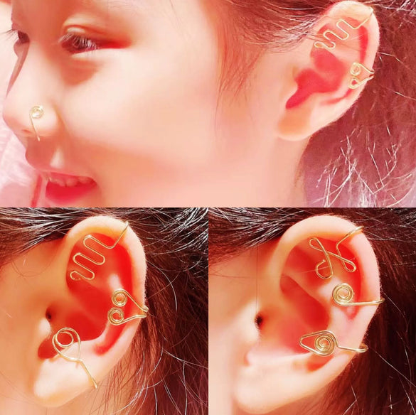 Women's Vintage Handmade Copper Ushaped Geometric Nonperforated Earrings With Electroplating