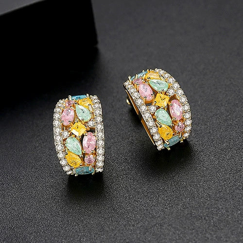Women's Vintage Korean Style Geometric Copper Zircon Stud Earrings With Electroplated Fashion Jewelry Design