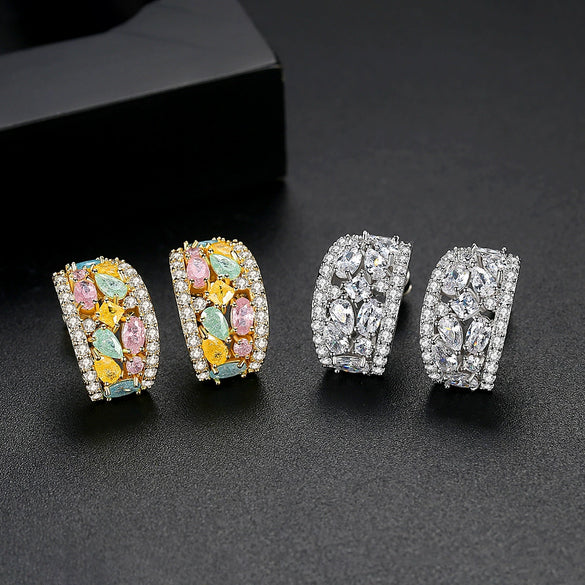 Women's Vintage Korean Style Geometric Copper Zircon Stud Earrings With Electroplated Fashion Jewelry Design