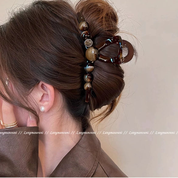 Women's Vintage Light Luxury Acrylic Round Bead Hair Clip Geometric Style Polished