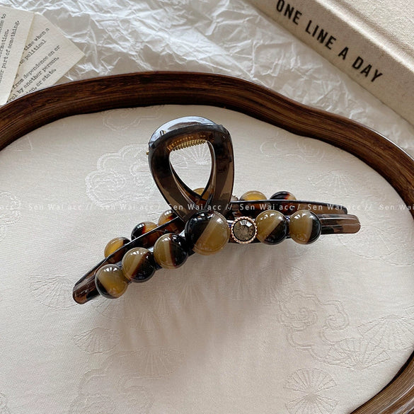 Women's Vintage Light Luxury Acrylic Round Bead Hair Clip Geometric Style Polished