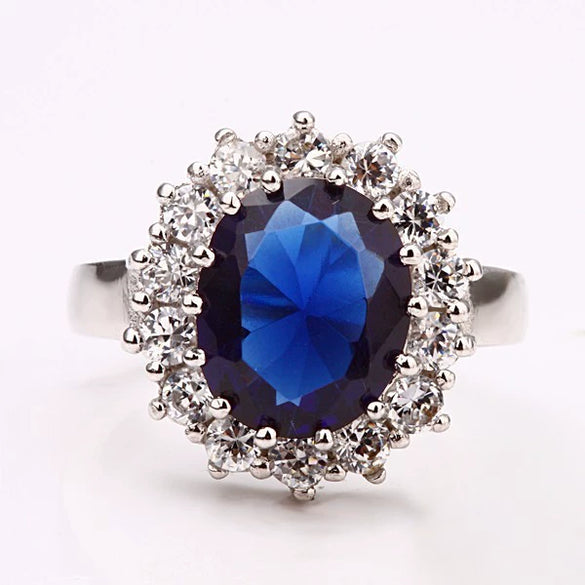 Women's Vintage Light Luxury Copper Geometric Crystal Ring With Sapphire Style Classic Princess Design