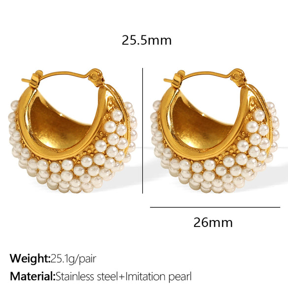 Women's Vintage Little Rice Pearl 316L Stainless Steel Ushape Geometric Electroplating Earrings