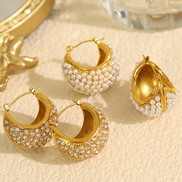 Women's Vintage Little Rice Pearl 316L Stainless Steel Ushape Geometric Electroplating Earrings