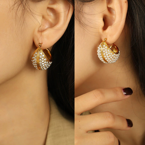 Women's Vintage Little Rice Pearl 316L Stainless Steel Ushape Geometric Electroplating Earrings