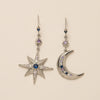 Women's Vintage Natural Copper Star Moon Asymmetric Earrings With Diamond Design
