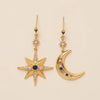 Women's Vintage Natural Copper Star Moon Asymmetric Earrings With Diamond Design