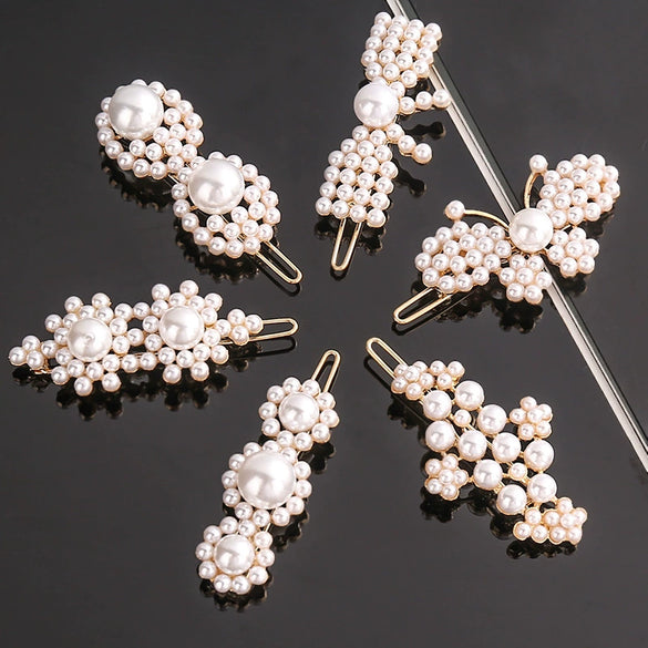 Women's Vintage Pearl Bow Frog Clip Hair Accessory Electroplated Alloy Hairpin For Bangs