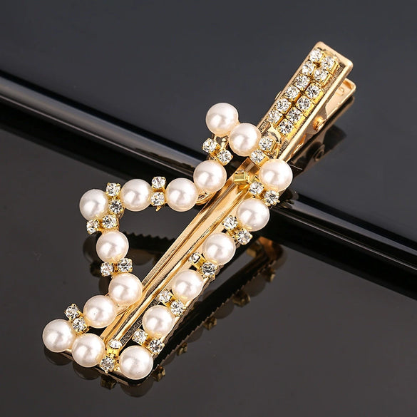 Women's Vintage Pearl Duckbill Hair Clip With Rhinestone Detail Elegant Simple Side Clasp Hair Accessory